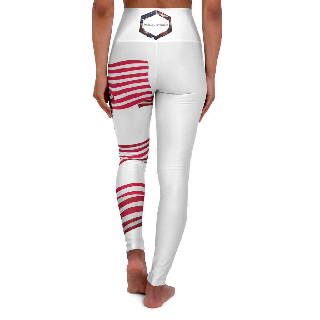 Signal Strong High-Waisted Yoga Leggings — Minimal White AOP Comfort