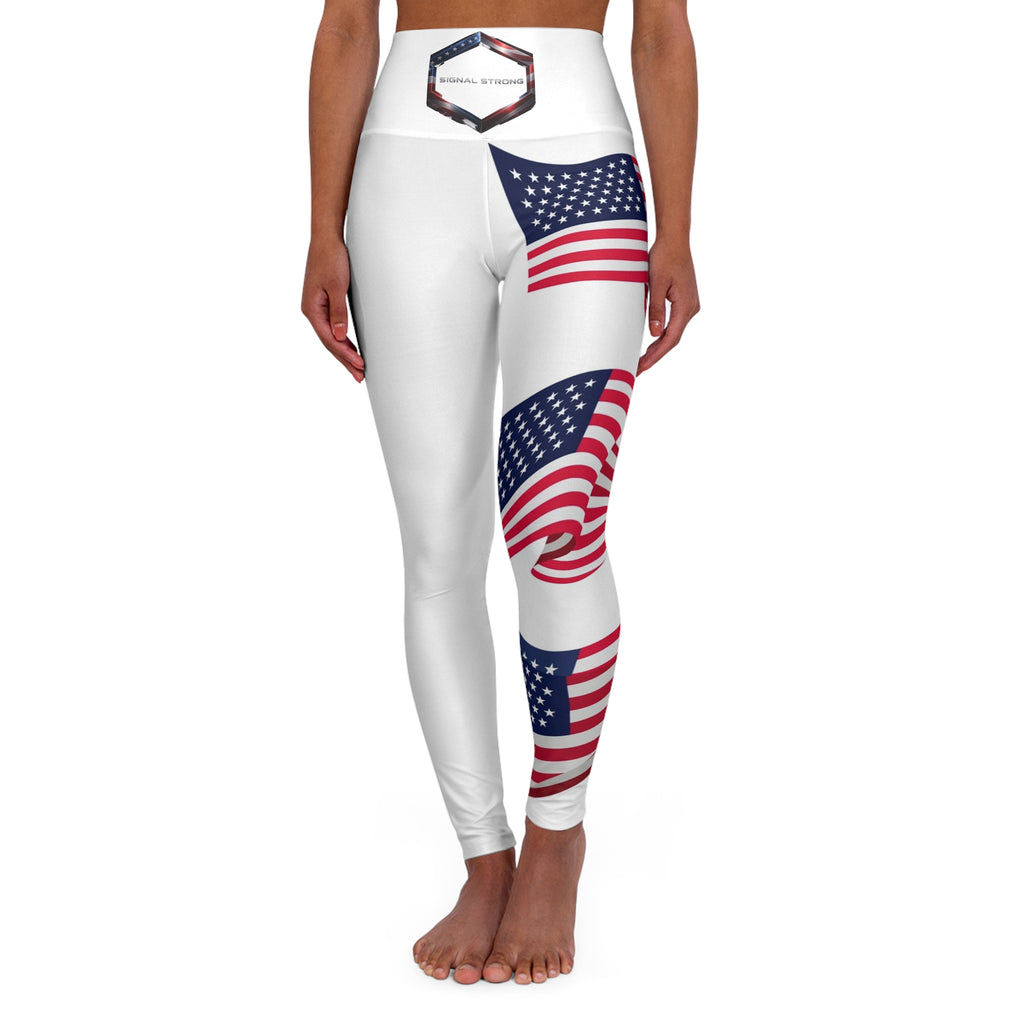 Signal Strong High-Waisted Yoga Leggings — Minimal White AOP Comfort