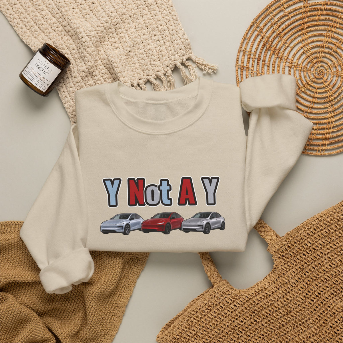 Y Not A Y Crewneck Sweatshirt — Y Not A Y Graphic (Car Trio)