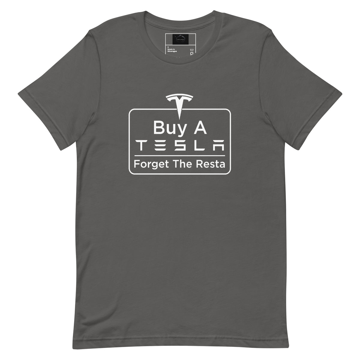 Buy A Tesla unisex t-shirt Asphalt front