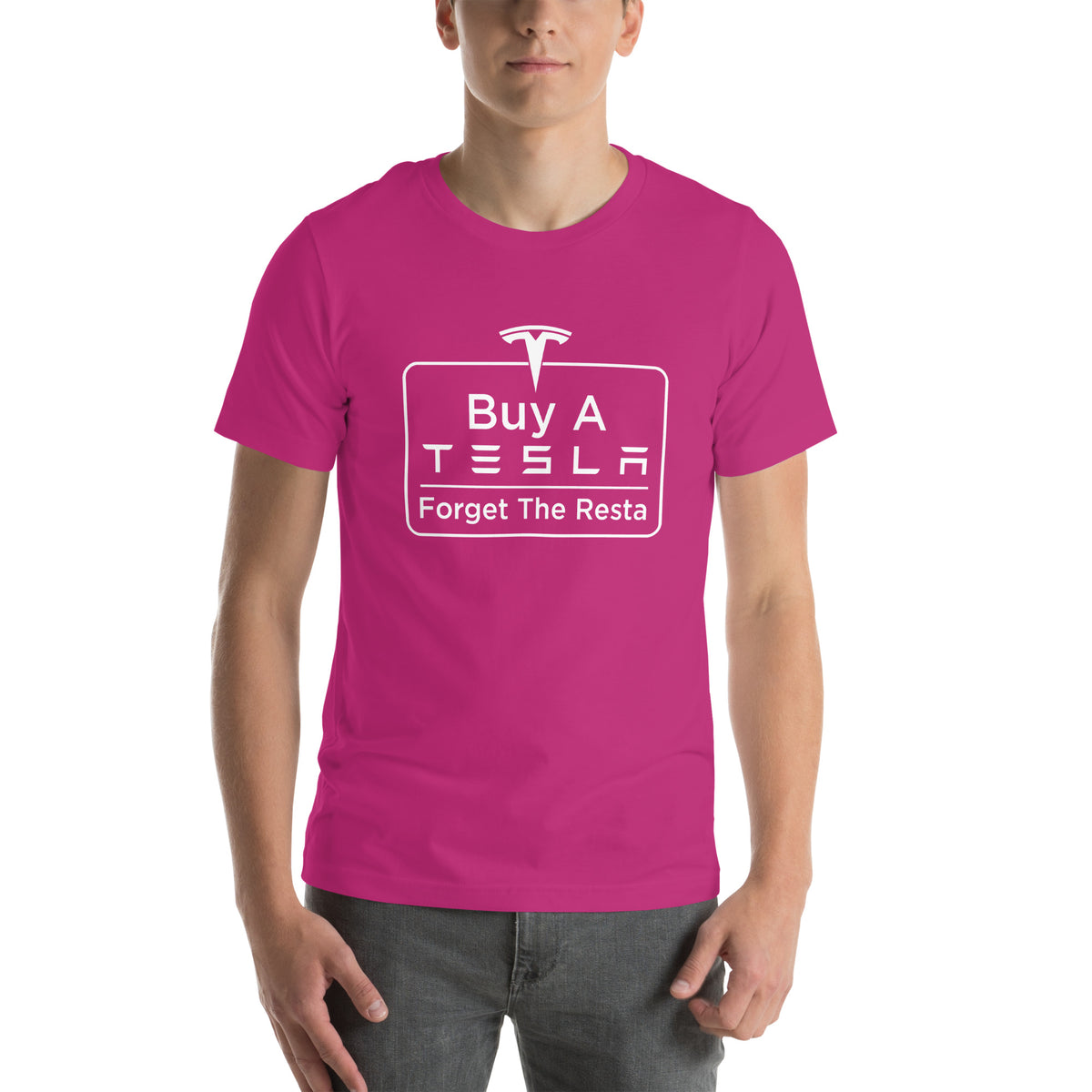 Buy A Tesla unisex t-shirt Berry men's front