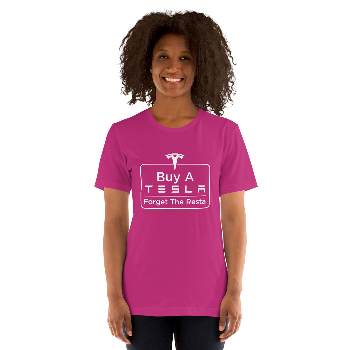 Buy A Tesla unisex t-shirt Berry women's front