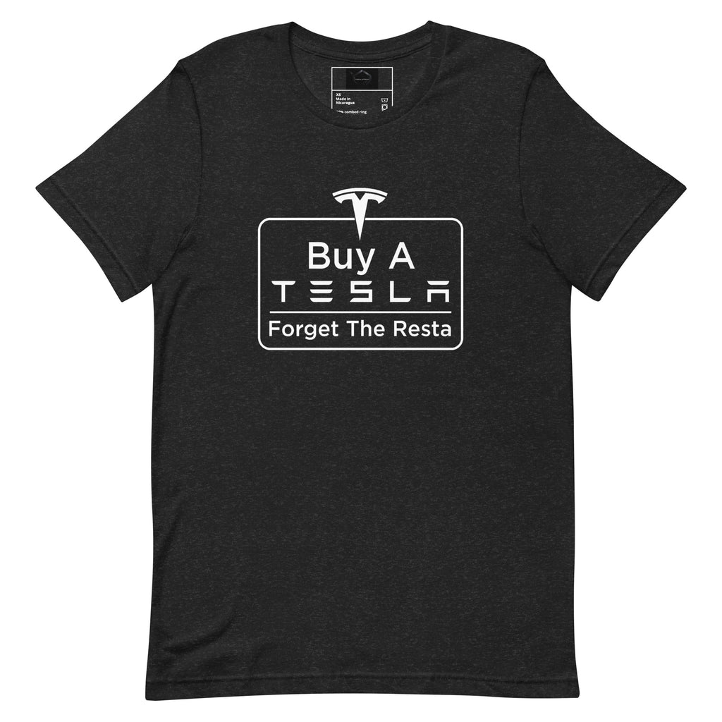 Buy A Tesla unisex t-shirt Black Heather front
