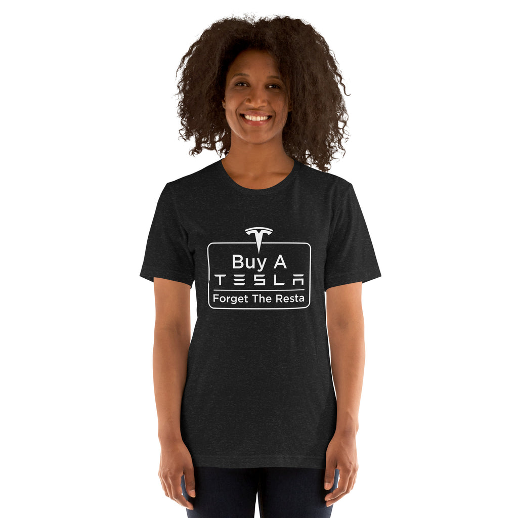 Buy A Tesla unisex t-shirt Black Heather women's front
