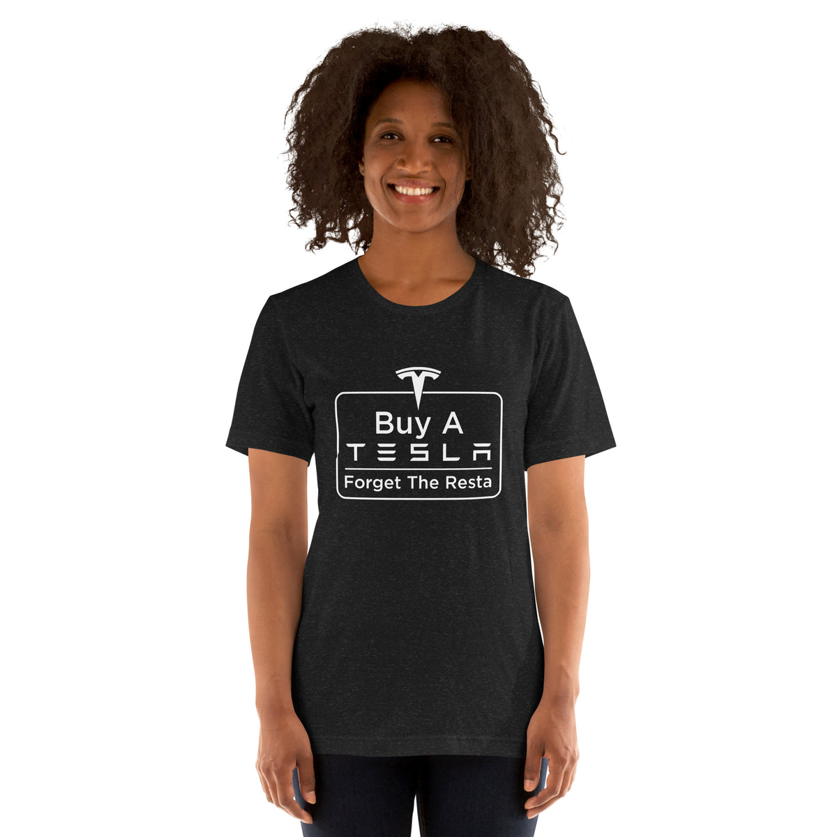 Buy A Tesla unisex t-shirt Black Heather women's front