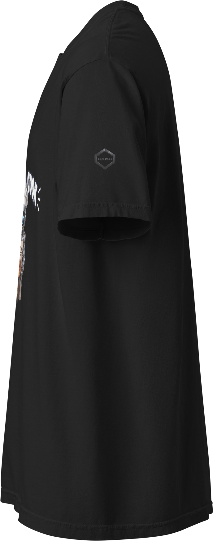Bot Cooking Let Him Cook heavyweight tee sleeve view with Signal Strong hex logo