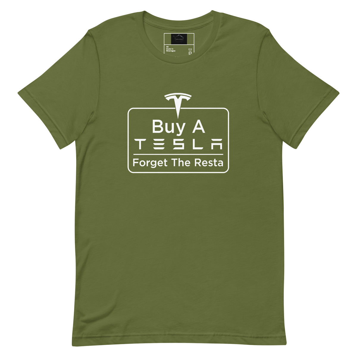 Buy A Tesla unisex t-shirt Olive front