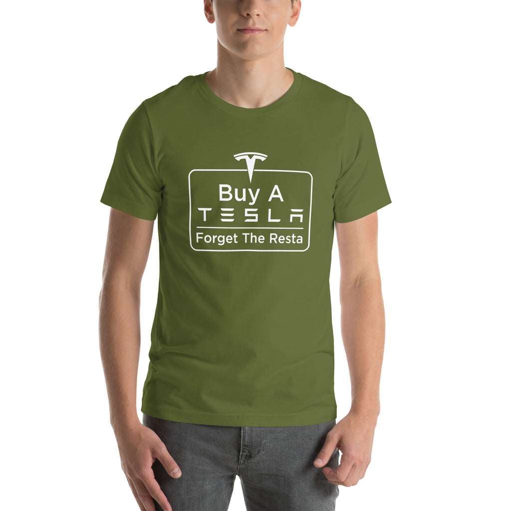 Buy A Tesla unisex t-shirt Olive men's front