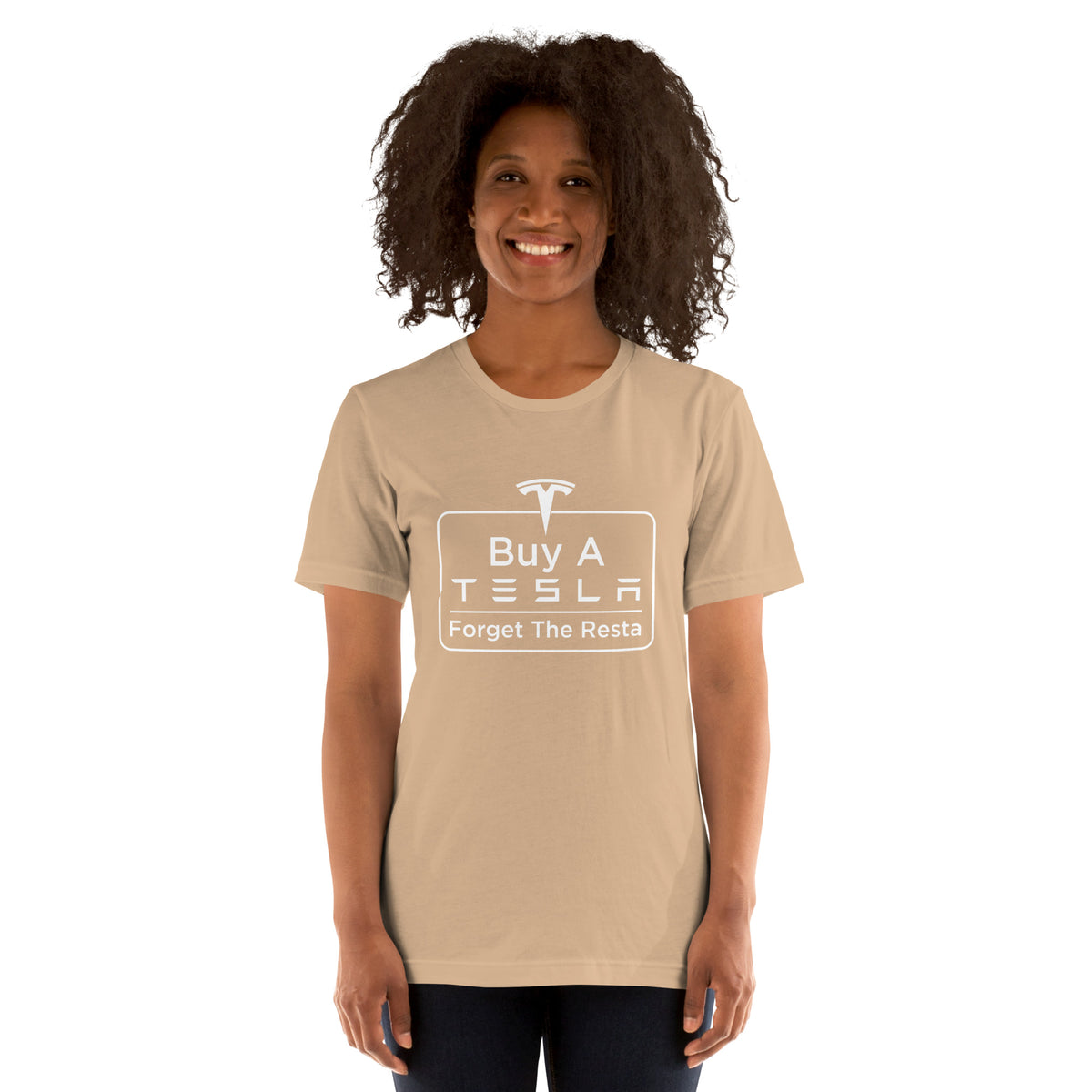 Buy A Tesla unisex t-shirt Tan women's front