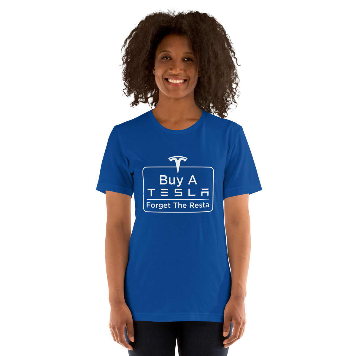 Buy A Tesla unisex t-shirt True Royal women's front